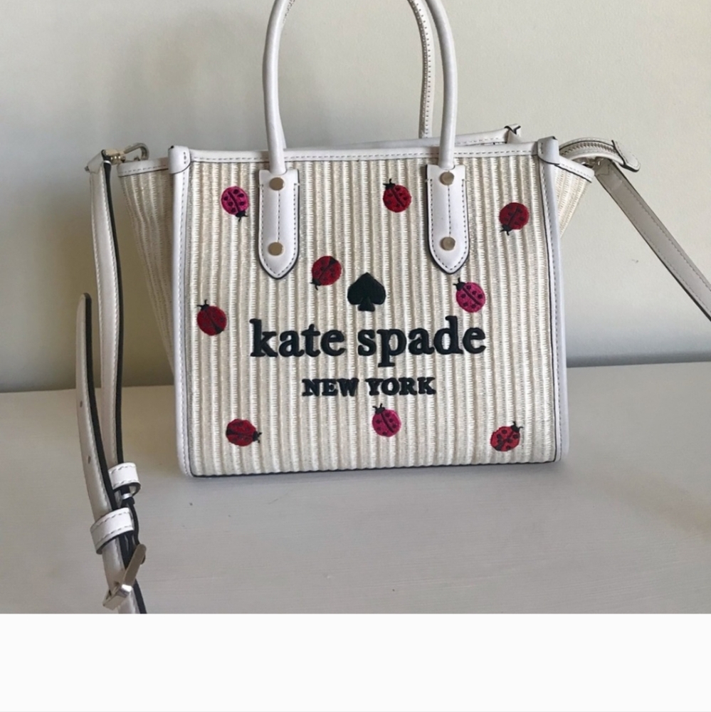 Kate Spade Novelty Beige and White Tote with Ladybug Design
